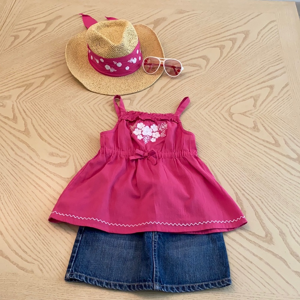 COPY - Gymboree size 4 jean skirt with tank top and hat.